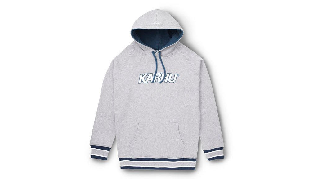 Karhu contrast raglan hoodie heather grey blue wing teal front